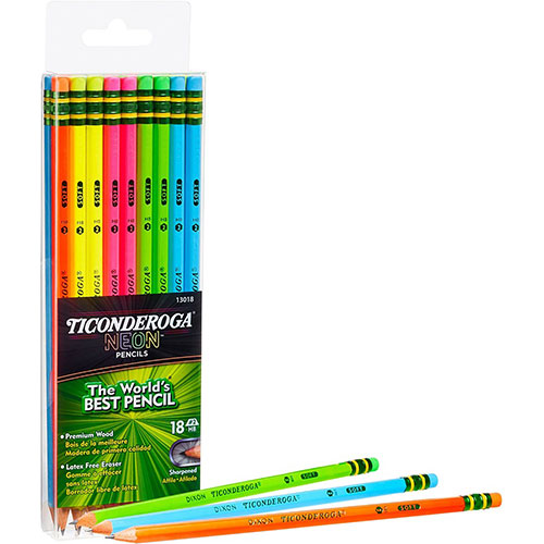 Dixon Ticonderoga Bright Neon No. 2 Pencils - #2 Lead - Black Lead - Neon Barrel - 18 / Box