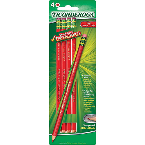 Dixon Ticonderoga Erasable Cheking Pencils - Carmine Red Lead - Carmine Red Barrel - 4 / Box