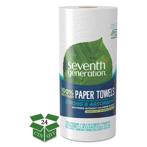 Seventh Generation 100% Recycled Paper Towel Rolls, 2-Ply, 11 x 5.4 Sheets, 156 Sheets per Roll, 24 Rolls per Case, 3,744 Sheets Total