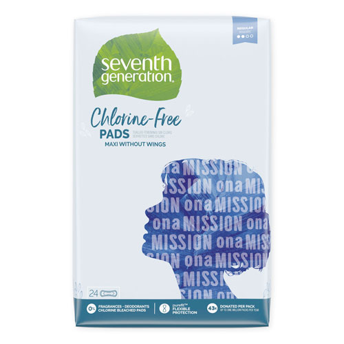 Seventh Generation Chlorine-Free Maxi Pads, Regular, 24 per Pack, 12 Packs per Case
