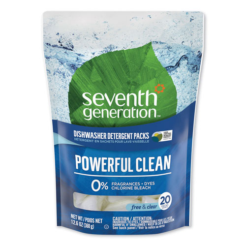 Seventh Generation Natural Dishwasher Detergent Concentrated Packs, Free & Clear, 20 Packets per Pack, 12 Packs per Case, 240 Packets Total