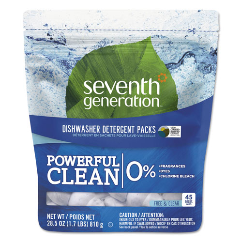 Seventh Generation Natural Dishwasher Detergent Concentrated Packs, Free & Clear, 45 Packets per Pack, 8 Pack Case, 360 Packets Total