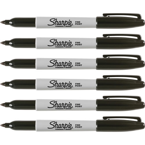 Sharpie® Permanent Marker, Fine Point, 6/BX, Black