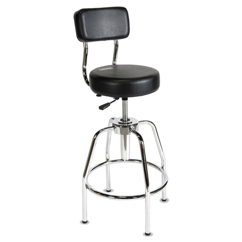 ShopSol Heavy-Duty Shop Stool, 34" Seat Height, Supports up to 300 lbs., Black Seat/Black Back, Chrome Base