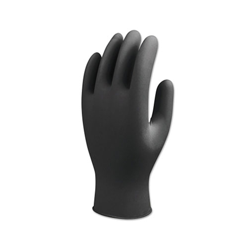 Showa 7700 Series Nitrile Gloves, Rolled Cuff, X-Large, Black