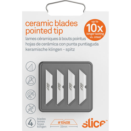 slice® Ceramic Blade, Pointed Tip, 1/20"x1-3/10"x1/4", 4/PK White