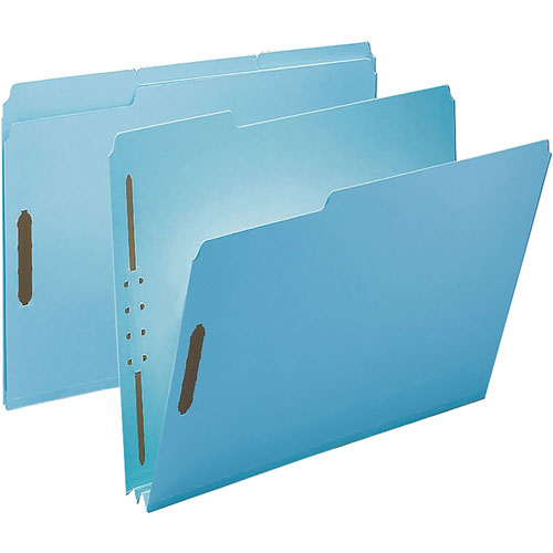 Smead 1/3 Tab Cut Letter Recycled Fastener Folder, 8 1/2" x 11", 250 Sheet Capacity, 2" Expansion, Blue, 25/Box