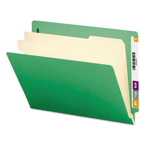 Smead Colored End Tab Classification Folders w/ Dividers, 2 Dividers, Letter Size, Green, 10/Box