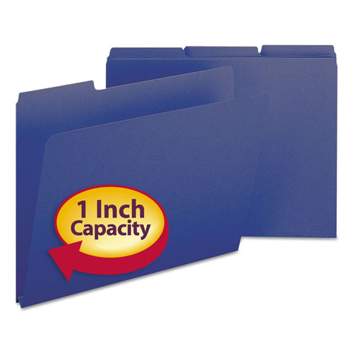 Smead Expanding Recycled Heavy Pressboard Folders, 1/3-Cut Tabs, 1" Expansion, Letter Size, Dark Blue, 25/Box