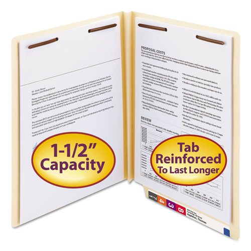 Smead Manila End Tab 2-Fastener Folders with Reinforced Tabs, 1.5" Expansion, Straight Tab, Letter Size, 14 pt. Manila, 50/Box