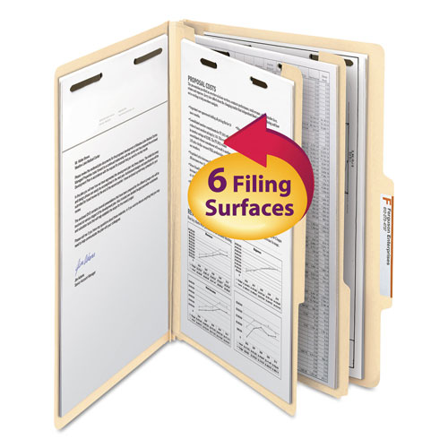 Smead Manila Four- and Six-Section Top Tab Classification Folders, 2 Dividers, Legal Size, Manila, 10/Box