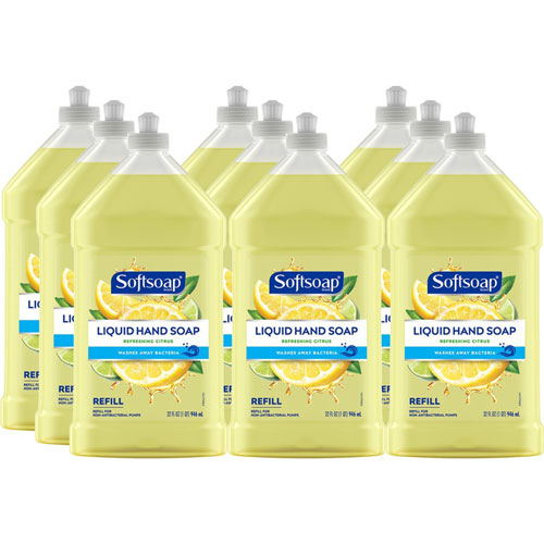 Softsoap Citrus Hand Soap Refill, Citrus Scent, 32 fl oz (946.4 mL), Bottle Dispenser, Dirt Remover, Bacteria Remover, Hand, Yellow, Residue-free, 9/Carton