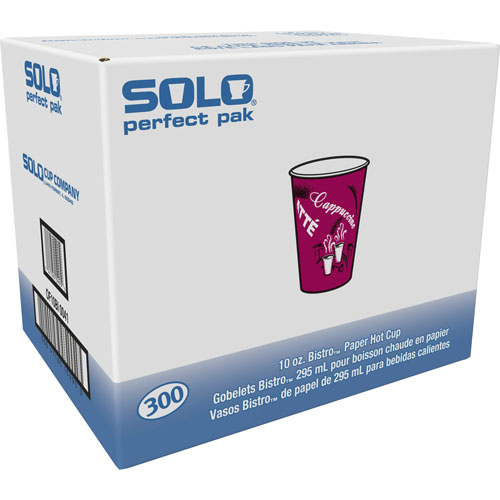 Solo 10 Oz Hot Paper Cups, Bistro Design, Pack of 300