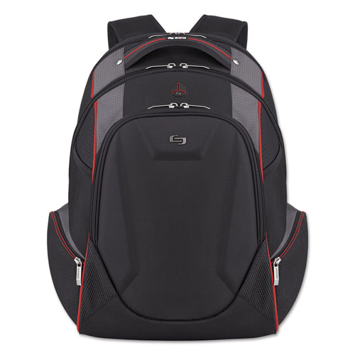 Solo Launch Laptop Backpack, 17.3", 12 1/2 x 8 x 19 1/2, Black/Gray/Red