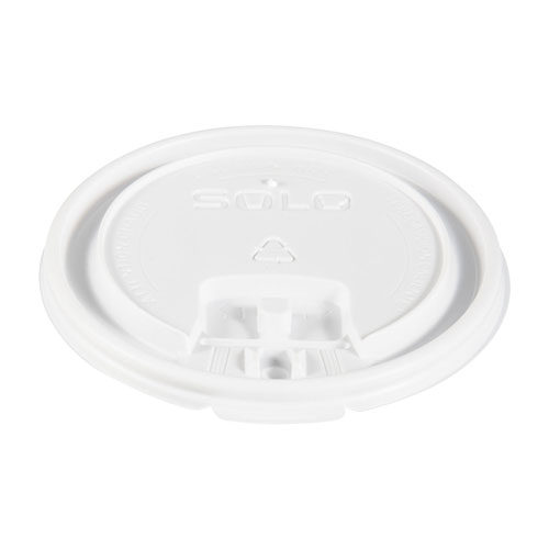 Solo Lift Back and Lock Tab Cup Lids, 10-24 oz Cups, White, 100/Sleeve, 10 Sleeves/Carton