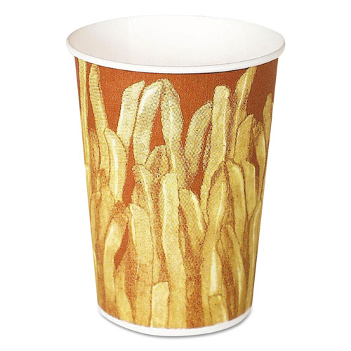 Solo Paper French Fry Cups, 12 oz,Yellow/Brown Fry Design, 1000/Crtn