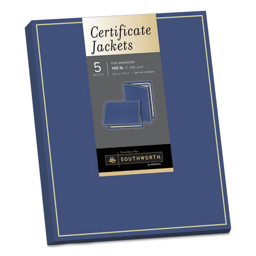 Southworth Certificate Jacket, Navy/Gold Border, Felt, 88lb Stock, 12 x 9 1/2, 5/Pack