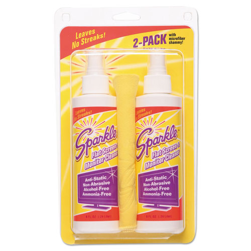 Sparkle Flat Screen & Monitor Cleaner, Pleasant Scent, 8 oz Bottle, 2/Pack, 6/Ctn