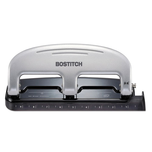 Stanley Bostitch EZ Squeeze Three-Hole Punch, 20-Sheet Capacity, Black/Silver