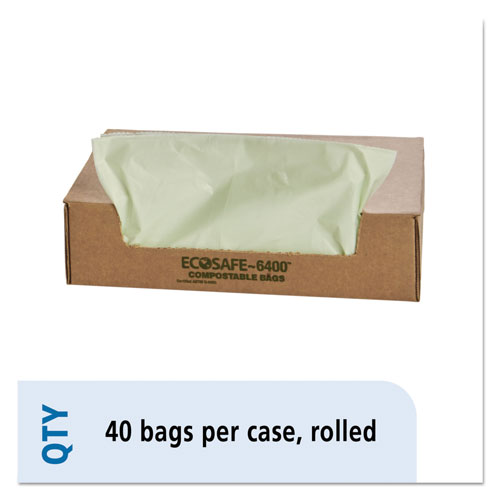 Stout EcoSafe-6400 Bags, 48 gal, 0.85 mil, 42" x 48", Green, 40/Box