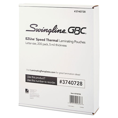Swingline EZUse Thermal Laminating Pouches, 5 mil, 9" x 11.5", Gloss Clear, 200/Pack