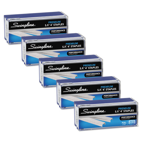 Swingline S.F. 4 Premium Staples, 0.25" Leg, 0.5" Crown, Silver, 5,000/Box, 5 Boxes/Pack