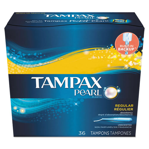 Tampax Pearl Regular Tampons, Unscented, Plastic, 36 Per Box
