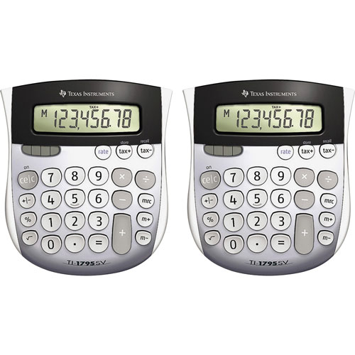 Texas Instruments Calculators, TI-1795, Mini, Dual Power, 4-7/8" x 5-2/3" x 1", 2/BD, Solar