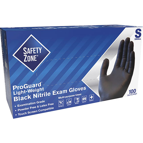 The Safety Zone Powder Free Black Nitrile Gloves - Small Size - Black