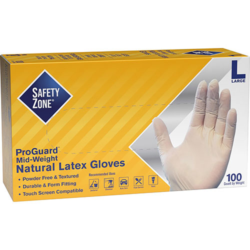 The Safety Zone Powder Free Natural Latex Gloves - Polymer Coating - Large Size - Natural - Allergen-free, Silicone-free, Powder-free - 9.65" Glove Length