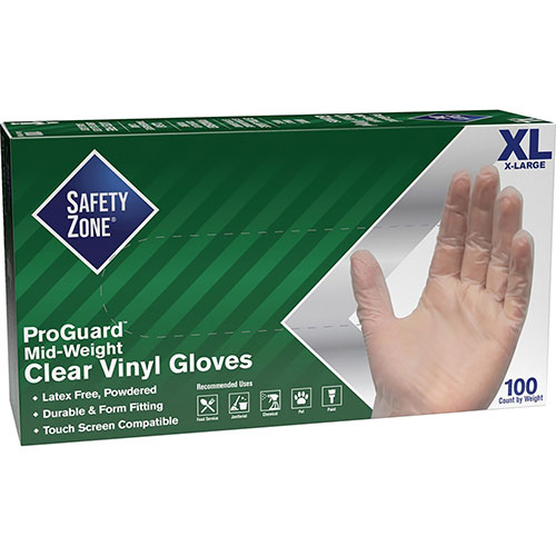 The Safety Zone Powdered Clear Vinyl Gloves - X-Large Size - For Right/Left Hand - Clear - Powdered, DEHP-free, Latex-free