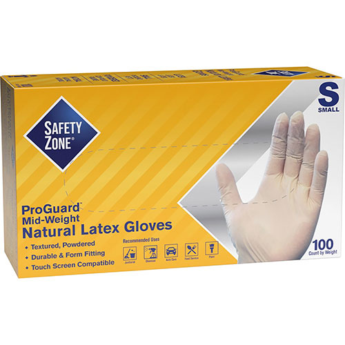 The Safety Zone Powdered Natural Latex Gloves - Polymer Coating - Small Size - Natural - Allergen-free, Silicone-free, Powdered - 9.65" Glove Length