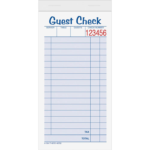 TOPS Guest Check Books, 2 Parts, 3 3/8"x5 1/2"