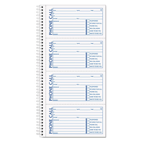 TOPS Second Nature Phone Call Book, Two-Part Carbonless, 2.75 x 5, 4/Page, 400 Forms