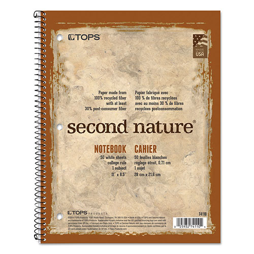 TOPS Second Nature Single Subject Wirebound Notebook, Medium/College Rule, Randomly Assorted Covers, 11 x 8.5, 80 Sheets