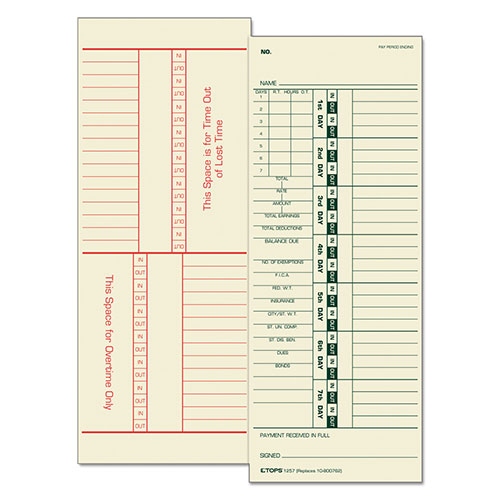 TOPS Time Clock Cards, Replacement for 10-800762, Two Sides, 3.5 x 9, 500/Box