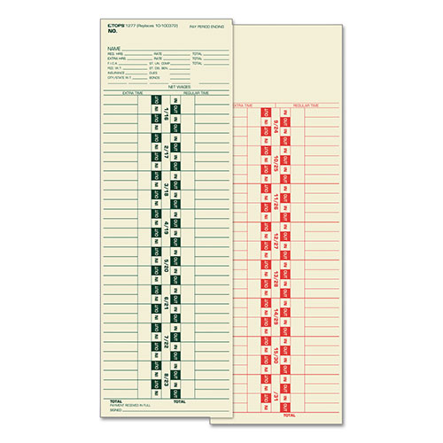 TOPS Time Clock Cards, Replacement for 10-100372/1950-9361, Two Sides, 3.5 x 10.5, 500/Box