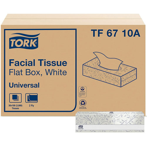 Tork Universal Facial Tissue Flat Box - 2 Ply - 7.90" x 8.20" - White - Paper - Soft, Absorbent, Low Linting - For Face - 100 Per Box - 3000 Sheet