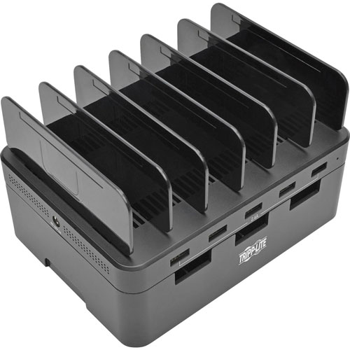 Tripp Lite Desktop Charging Station with Cable Storage, 5 Devices, 6.6w x 4.9d x 0.79h, Black