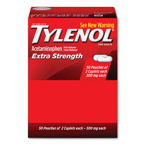 Tylenol® Extra Strength Caplets, Two-Pack, 50 Packs/Box