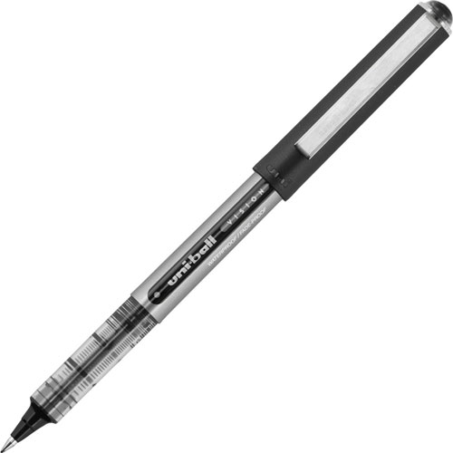 Uni-Ball Pen, Rollerball, 0.38mm Point, 1/2"Wx5-1/2"Lx3/5"H, 12/DZ,BK
