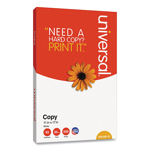 Universal Copy Paper, 92 Bright, 20 lb Bond Weight, 11 x 17, White, 500 Sheets/Ream