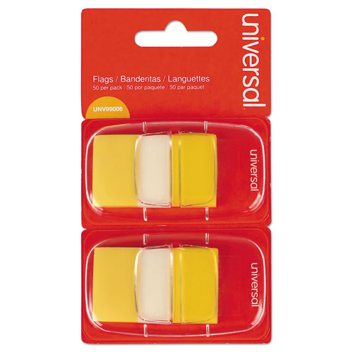 Universal Page Flags, Yellow, 50 Flags/Dispenser, 2 Dispensers/Pack