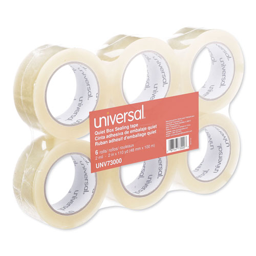 Universal Quiet Tape Box Sealing Tape, 3" Core, 1.88" x 109 yds, Clear, 6/Pack