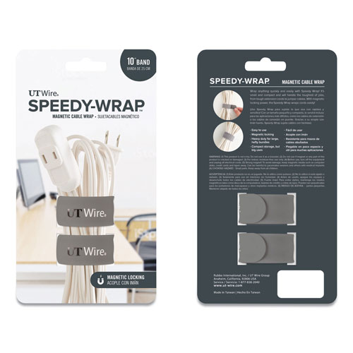 UT Wire® Speedy-Wrap Magnetic Cable Wrap, 0.82" x 10", Gray, 2/Pack