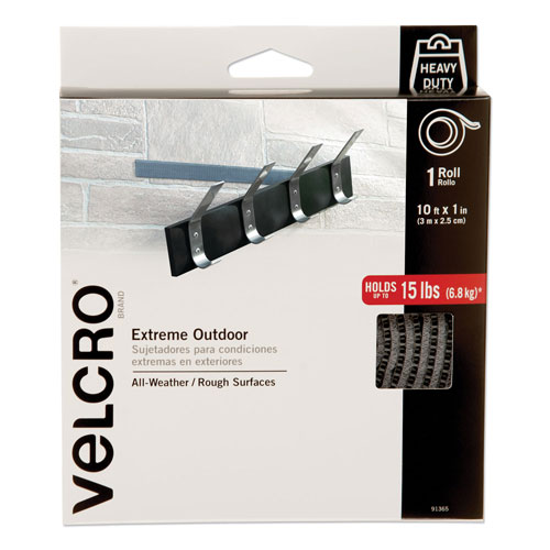 Velcro Heavy-Duty Fasteners, Extreme Outdoor Performance, 1" x 10 ft, Titanium