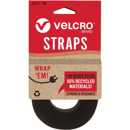 Velcro Strap,Adjustable,Reusable,Recycled,1"x10',Black - Cable Strap - Black - 1 Pack