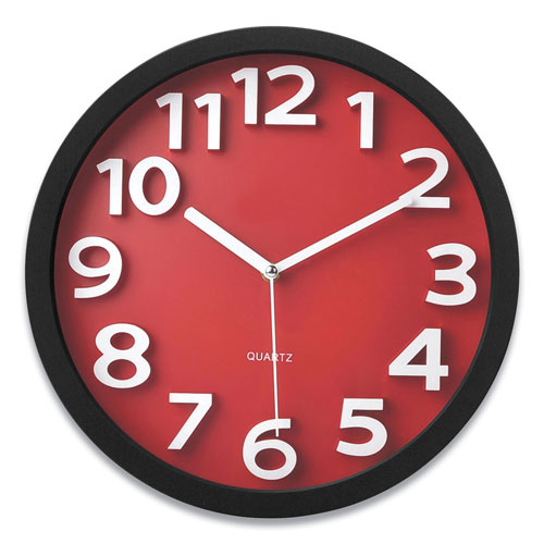 Victory Light Wall Clock with Raised Numerals and Silent Sweep Dial, 13" dia, Black Case, Red Face, 1 AA (sold separately)