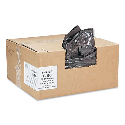 Webster Linear Low-Density Can Liners, 55 to 60 gal, 0.9 mil, 38" x 58", Black, 10 Bags/Roll, 10 Rolls/Carton