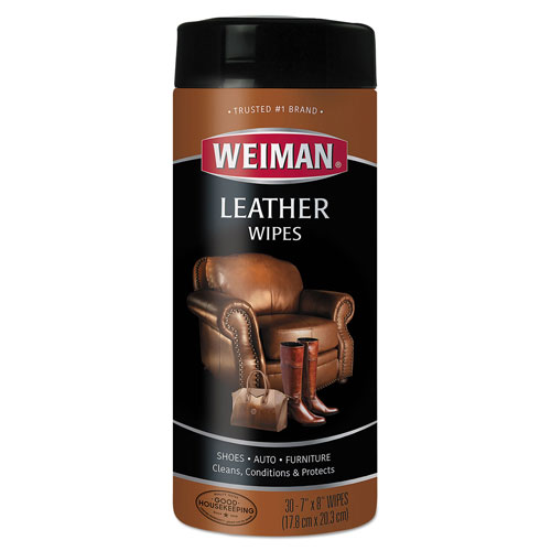 Weiman Products Leather Wipes, 7 x 8, 30/Canister, 4 Canisters/Carton